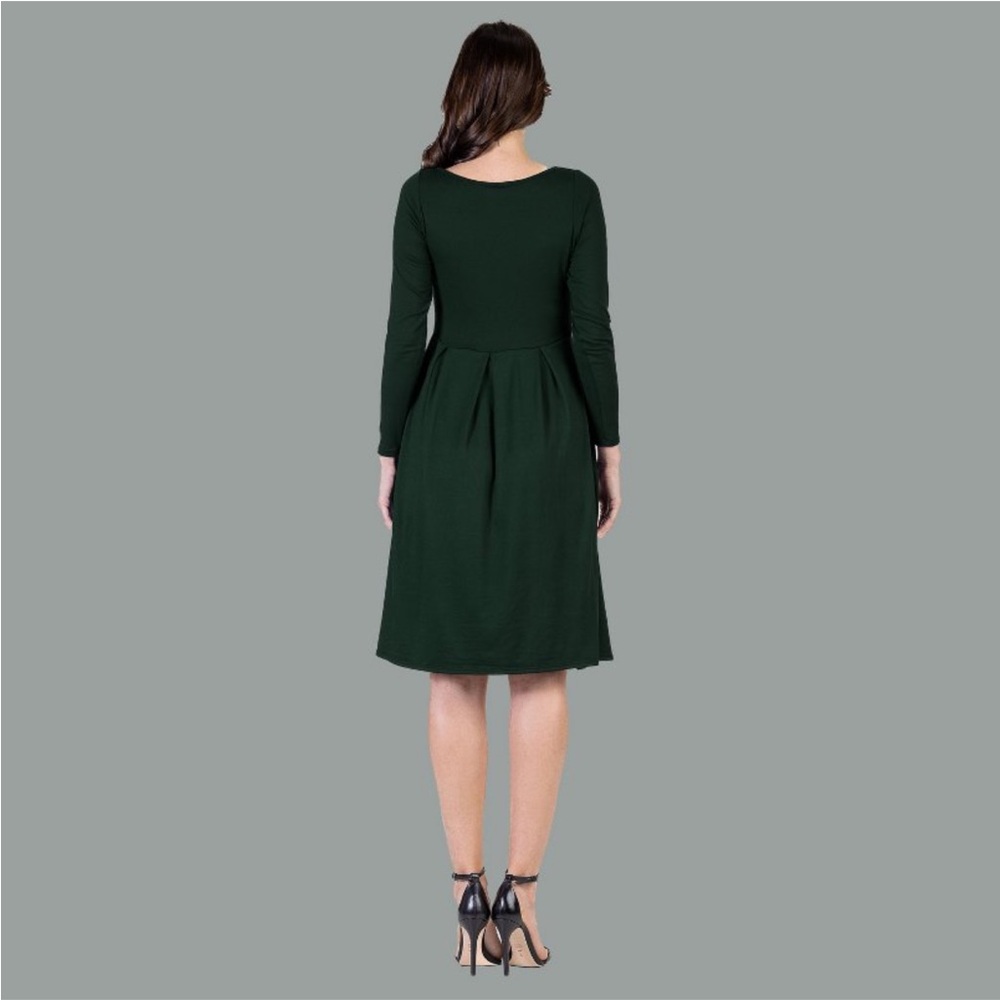 Hunter Green A-Line Knee-Length Long Sleeve Dress